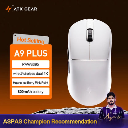 ATK Dragonfly A9 Ultra Wireless Gaming Mouse PAW3950, Tri-Mode 8K Gaming Mouse, Ultra-Lightweight Ergonomic Wireless Gaming Mouse for FPS & Esports