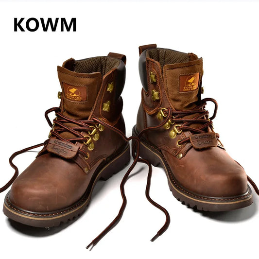 KOWM Cowhide Outdoor Men Hiking Shoes Waterproof Tactical Desert Shoes Hunting Boots Snow Boots Fur Sneakers Women Trekking Shoes