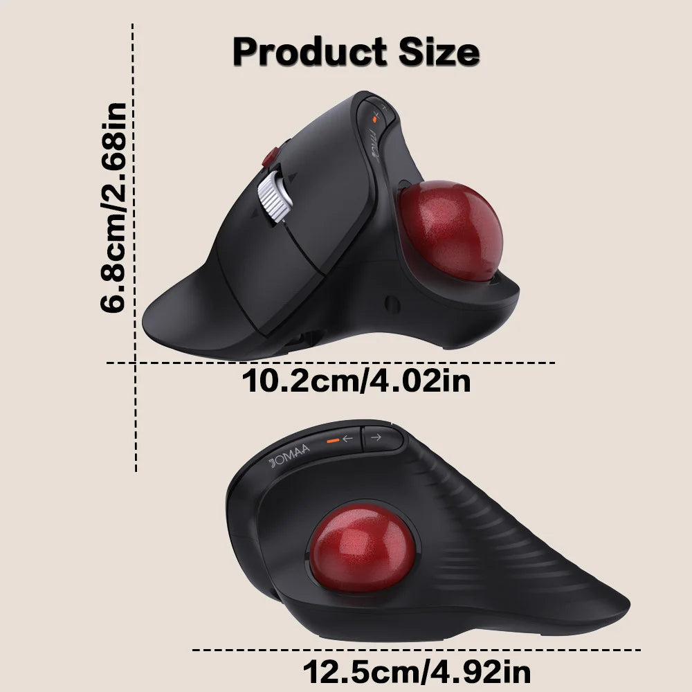 JOMAA Speed Roller Trackball Mouse, Wireless Thumb-Control Mouse, Silent Click, Rechargeable Ergonomic Trackball Mouse