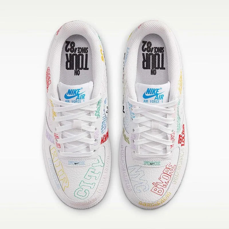 Nike Nike Women's Shoes Older Children's Embroidery AF1 Air Force One Low-Top Casual Board Shoes Sports Shoes IO9739-100