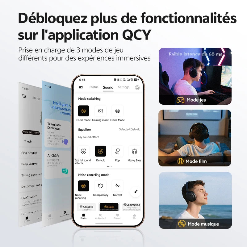 Auriculares circumaurales QCY H3S ANC Bluetooth 6.0 – Audio espacial Hi-Res LDAC, cancelación de ruido adaptativa de -56dB, auriculares inalámbricos