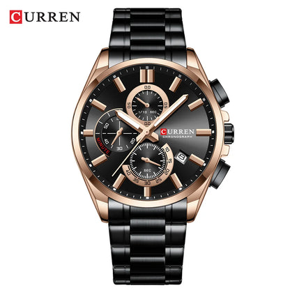 Montre homme CURREN, marque de luxe, originale, étanche, en acier inoxydable, chronographe, phase de lune, date, cadran rotatif