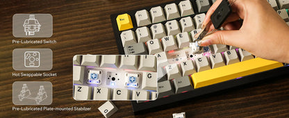 Teclado mecânico Ajazz AK820 Pro 75% com montagem gasket, Bluetooth 5.1/2.4G sem fios/com fios e ecrã TFT para Mac/Win