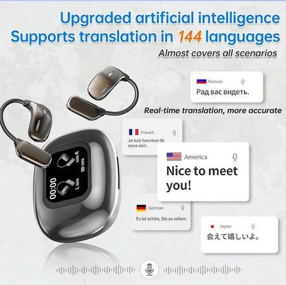 UYUXIO OWS AI Translation Earbuds with LCD Touch Screen, 144 Languages Real-Time Translator Earphones, Wireless Bluetooth Translating Headphones with Noise Cancellation