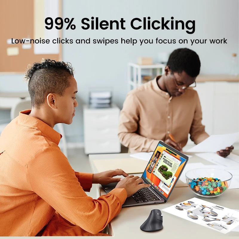 UGREEN Vertical Mouse Wireless Bluetooth 5.0 2.4G Ergonomic 4000DPI 6 Mute Buttons for MacBook Tablet Laptops Computer PC Mice