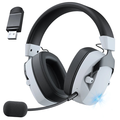 Auscultadores Gaming Sem Fios com Microfone Amovível com Cancelamento de Ruído – Sem Fios 2.4G, Bluetooth 5.3 e Auscultadores Gaming com Fio 3.5mm para PS5, PC, Xbox e Telemóvel