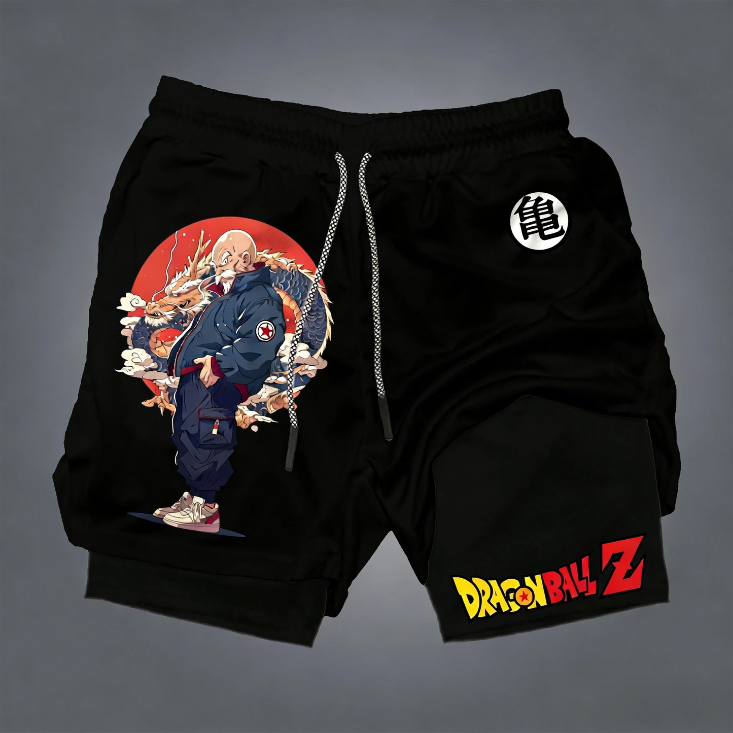 Miesten kaksikerroksiset Dragon Ball -shortsit, Son Goku, kesä, japanilainen anime, feikki-kaksiosaiset urheilu- ja fitness-shortsit, nopeasti kuivuvat