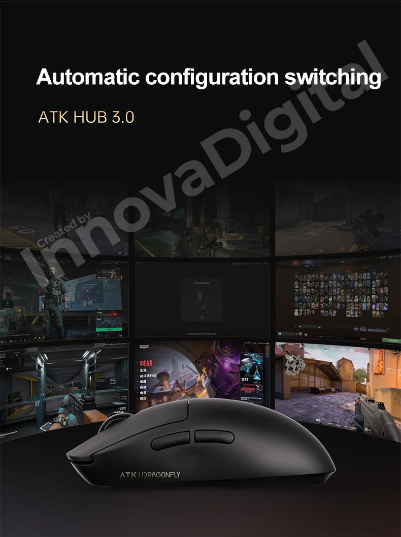 ATK Dragonfly A9 Ultimate Wireless Gaming Mouse, PAW3950 Ultra Sensor, 8KHz Polling Rate, Ultra Lightweight Ergonomic Gaming Mouse for FPS & Esports