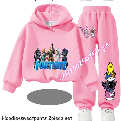 Fortnite Printed Children's Hoodies Cartoon Comfortable 2pcs Suit Loose Long Sleeve Tops with Pants Autumn Winter Clothes Gift