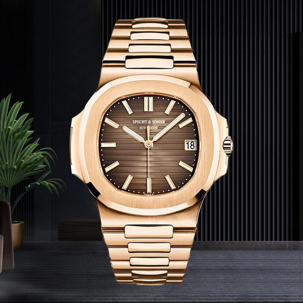 Novo relógio masculino Specht&Sohne mecânico Japan Miyota 8215 Movt em aço inoxidável rose gold clássico 5711 impermeável