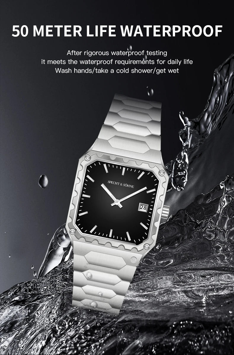 Specht & Söhne New Luxury Square 222 Watch Waterproof Male Clock Luminous Sapphire Stainless Steel Blue Men Watch Reloj Hombre