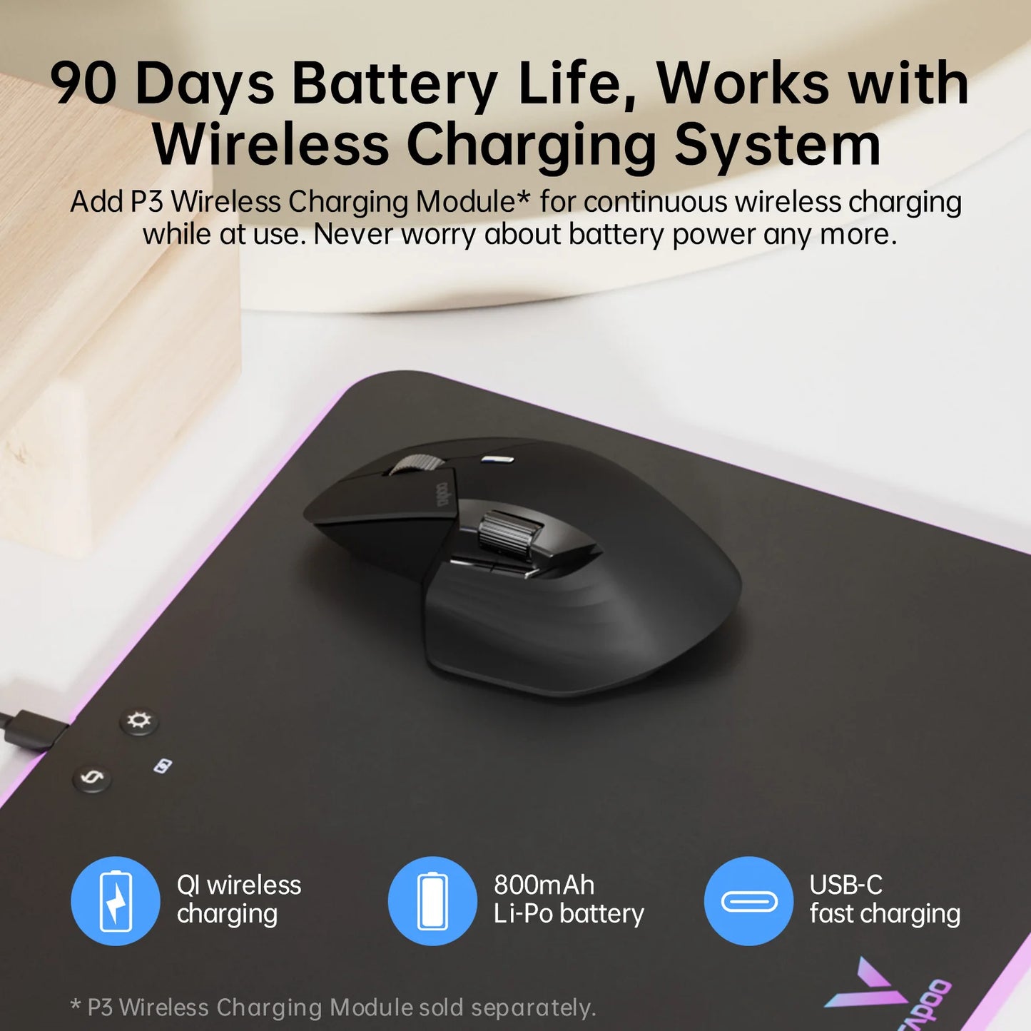 Mouse wireless ricaricabile multimodale Rapoo MT760L/MT760M ergonomico 4000 DPI, supporta fino a 4 dispositivi, mouse Bluetooth