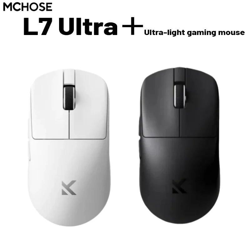 MCHOSE L7 Ultra+ Medium Large håndmus til gaming, e-sport, PAW3950, trådløs med tre tilstande, let kontormus med dual-drive til computer