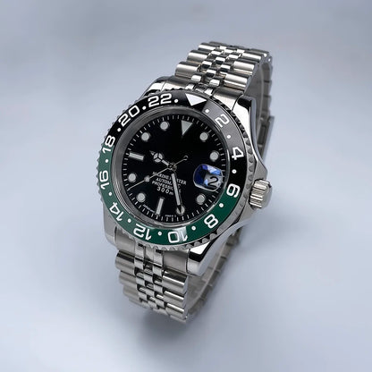 40MM Diameter YM Design Two-Way Rotating Bezel Sapphire Glass Luminous Dial for NH35 Movement Jubile Strap Luxury Men's Watch