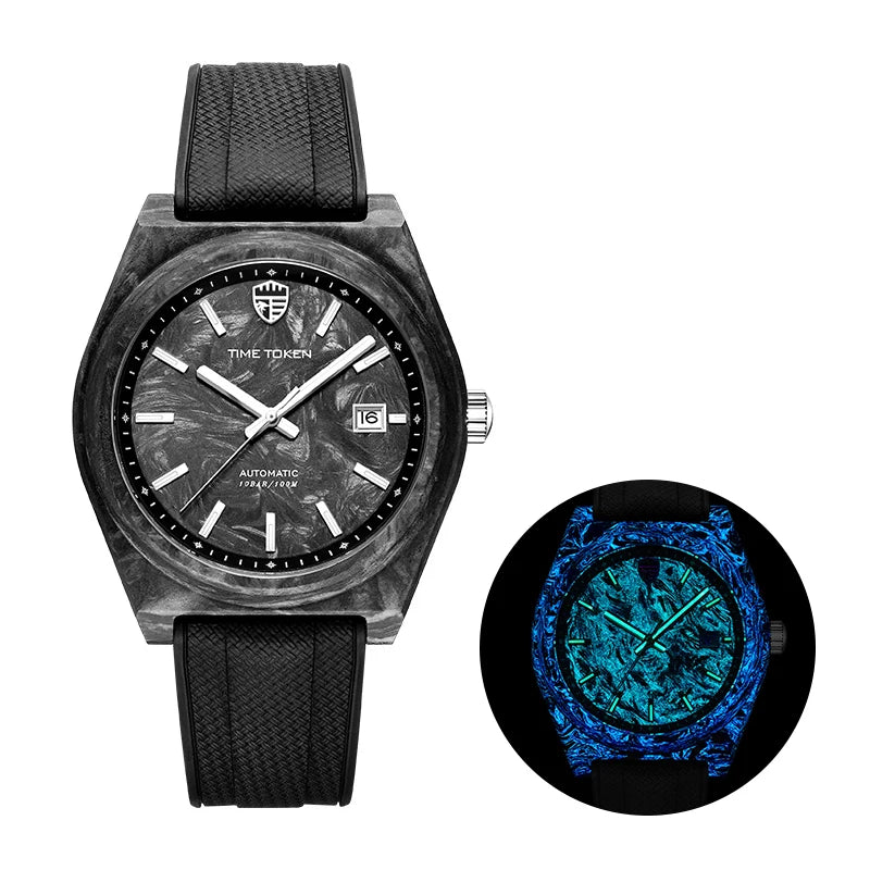 Orologio automatico luminoso in fibra di carbonio da 40mm, di lusso, impermeabile 100m, orologio subacqueo automatico da uomo con movimento Japan Miyota 8215