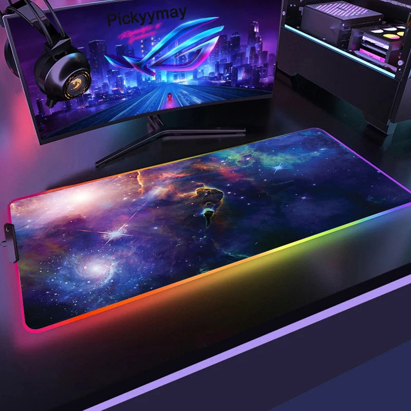 Velká RGB herní podložka pod myš, LED podložka pod myš pro hráče, podložka na stůl k PC, RGB podložka pod klávesnici XXL 90x40cm