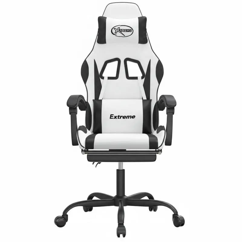 Gaming Chair with Footrest Reclining Swivel Ergonomic Gaming Chair, Adjustable Height, 360° Swivel, White & Black Gaming Chair for Home Office and PC Gaming