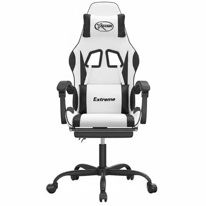 Gaming Chair with Footrest Reclining Swivel Ergonomic Gaming Chair, Adjustable Height, 360° Swivel, White & Black Gaming Chair for Home Office and PC Gaming
