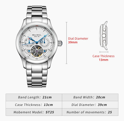 Seagull Flywheel Series Men's Watch Xidong Mechanical Watch 316L Precision Steel Band 39mm Business Watch Relojes Para Hombres