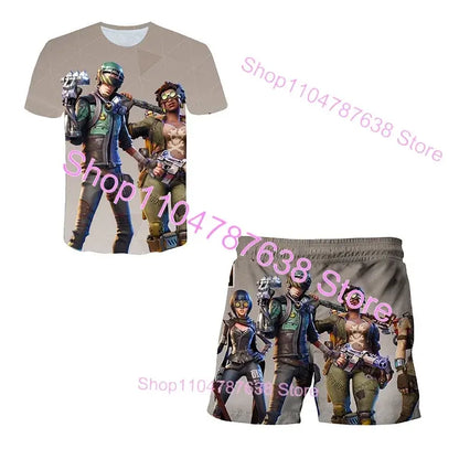 2PCS Suits F-Fortnite Victory 3D T-shirt Shorts Kids Tops Girls Boys Battle Royale Clothes Harajuku Tees Hero Children T-Shirt