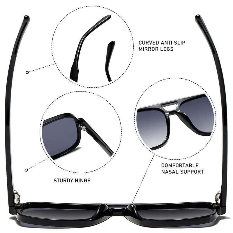 3507 Double Bridge Square Fashion Sunglasses - UV400 Vintage Pilot Style Shades, Retro Classic Sun Glasses for Men Women 411240