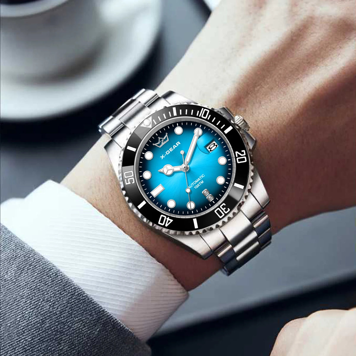 Water Ghost Luminous Dive Watch with Ceramic Bezel Waterproof Automatic Mechanical Movement Stainless Steel Watch Strap