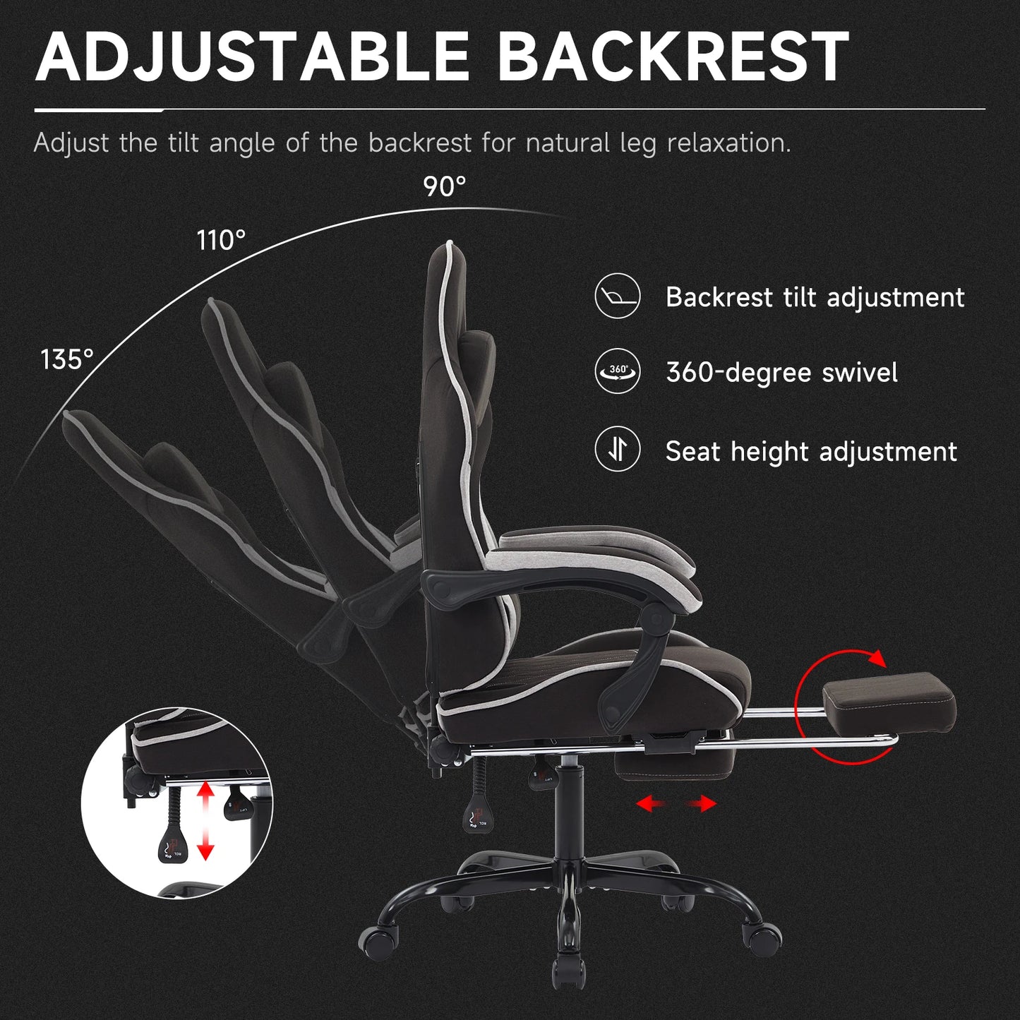 Ergonomic Gaming Chair with Footrest, Lumbar Cushion & Headrest, Adjustable Gamer Chair for Computer Desk, Office and Gaming Setup