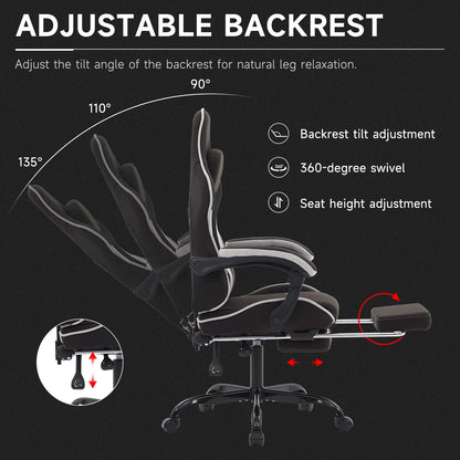 Ergonomic Gaming Chair with Footrest, Lumbar Cushion & Headrest, Adjustable Gamer Chair for Computer Desk, Office and Gaming Setup