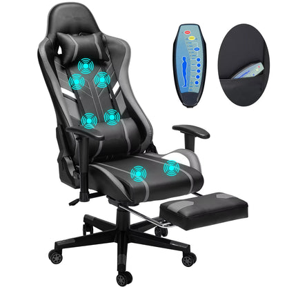 GC-RC03 Massage Gaming Chair Ergonomic Office Chair with Footrest, 7-Point Vibration Massage, Adjustable Height, Reclining Lumbar Support Seat