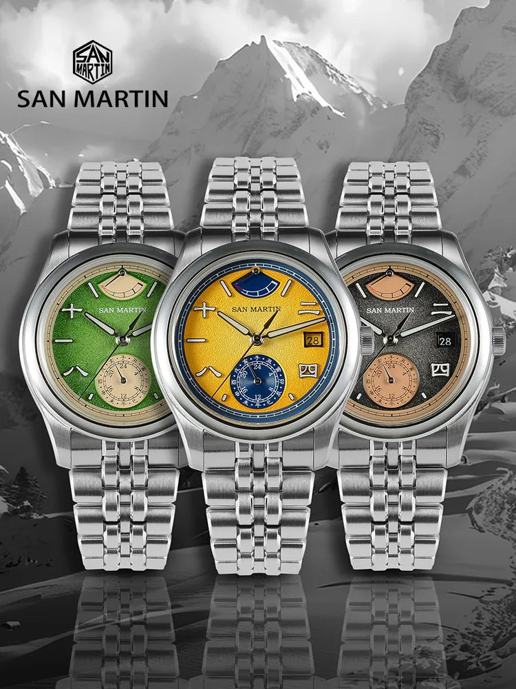 San Martin 39mm Miyota 9132 Power Reserve Display Men's Luxury Sport Watch Automatic Mechanical Waterproof Original Design SN0144
