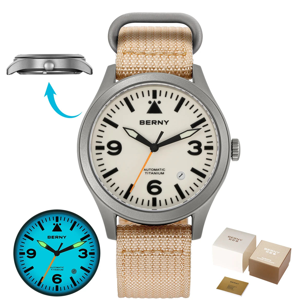BERNY Full Titanium Automatic Watch for Men Sapphire AR Coated 10Bar Supper Luminous Men Wristwatch Sports Aviation Men Watches