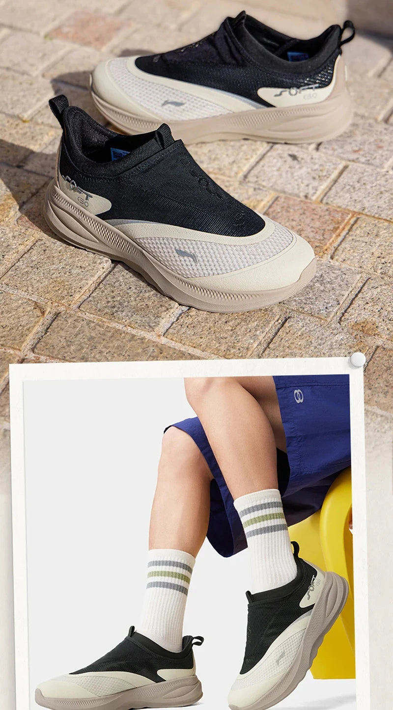 Li-Ning Men's SOFT GO 2 Walking Shoes COMFOAM Slip-On Soft Thick Heel Li-Ning Comfortable Wearable Sports Casual Shoes AGLV005