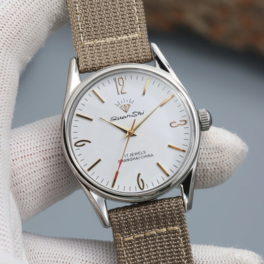 Shanghai Diamond Mechanical Watch Men's Manual Winding Watch 7120 Movement 38MM Stainless Steel Waterproof Men's Gift