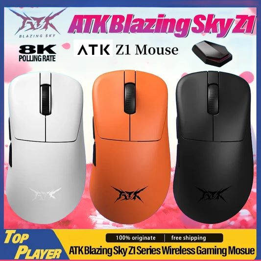 Mouse de gaming wireless ATK Z1 Pro Max Ultra, picioruș personalizat, PAW3950 Ultra Smart Speed Wireless, rată de polling 8k, latență redusă de 0.39ms