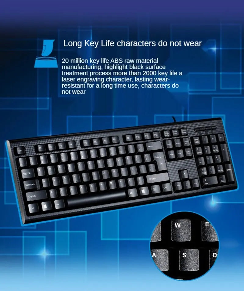 Q9 Einzeltastatur USB, quadratischer Anschluss, für Business, Büro und Zuhause, PS2-Rundanschluss, kabelgebunden, für Desktop-Computer