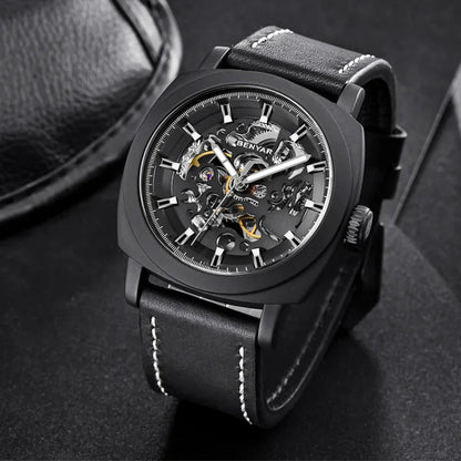 BENYAR Watch for Men Luxury Skeleton Tourbillon Automatic Mechanical Men's Watch 30M Waterproof Leather Strap Sports Reloj Hombre