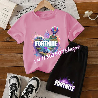 Hot Fortnites Kids T Shirt Shorts Set Cartoon Figure Printed T Shirts Children Tops Summer Casual Sportswear Kids Boys Clothing