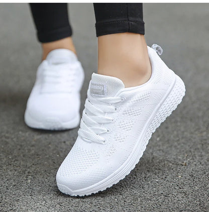 Women's Sneakers 2025 New Fashion Breathable Trainers, Comfortable Sneakers Mesh Fabric Lace-Up, Women's Tennis Shoes