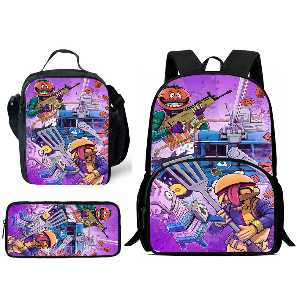 Hot Game Child Backpacks Lunch Bag Pencil Case Pupil Large Capacity School Bags Design-F-FortniteS For Boy Girl Best Gift