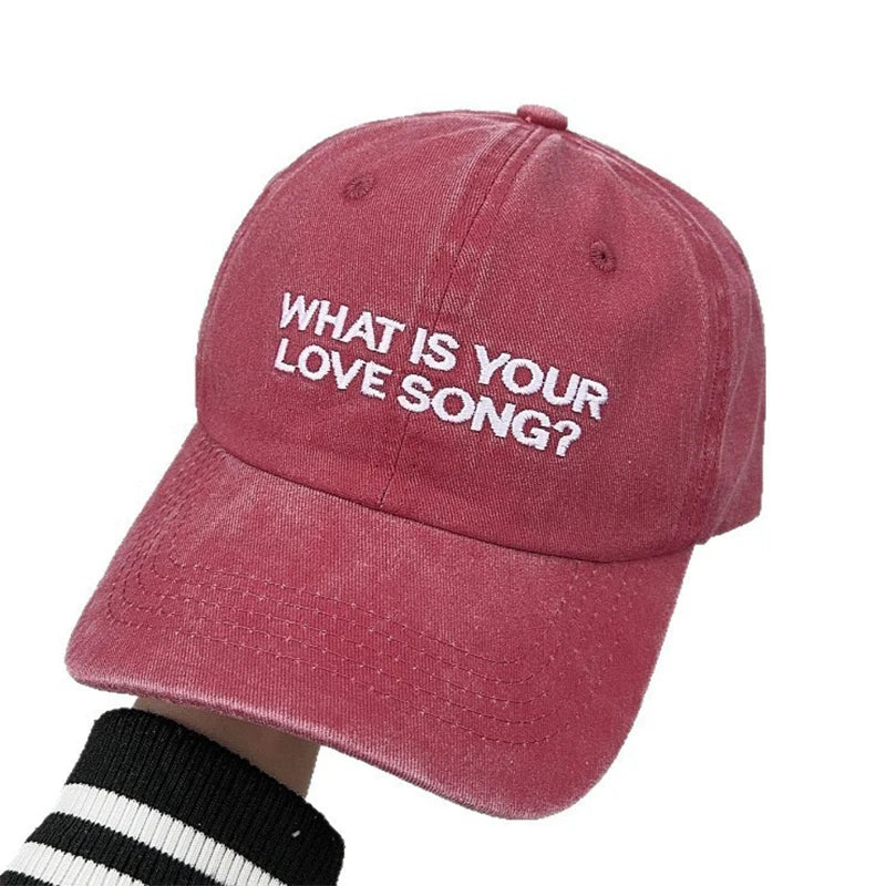 Kpop "What Is Your Love Song" Same Knitted Embroidery Caps,Tour Concert Cap Outdoor Retro Washed Baseball Caps for Women Men