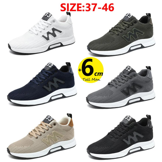 Chunky Sneakers Men Elevator Lift Height Increase Insole 6cm Sports Plus Size 37-46