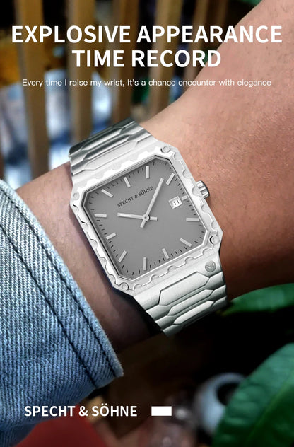 Specht & Söhne New Luxury Square 222 Watch Waterproof Male Clock Luminous Sapphire Stainless Steel Blue Men Watch Reloj Hombre