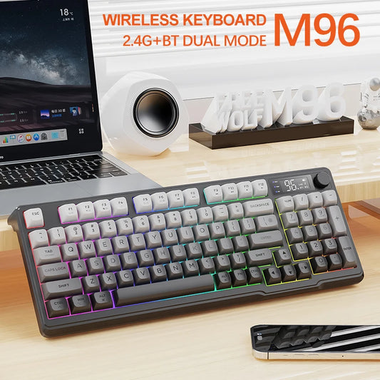 M96 Bluetooth-Tastatur Kabellose FREEWOLF Bildschirm-Gaming-Tastatur, elektronischer Bildschirm, Multi-Device-Verbindung, ergonomisches Gaming