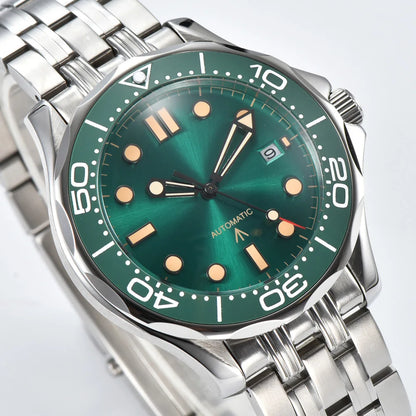 Parnsrpe 2026 New Miyota 8215 Automatic Dive Watch for Men Luxury Sport Green Dial Luminous Sapphire Crystal Date Waterproof Bus