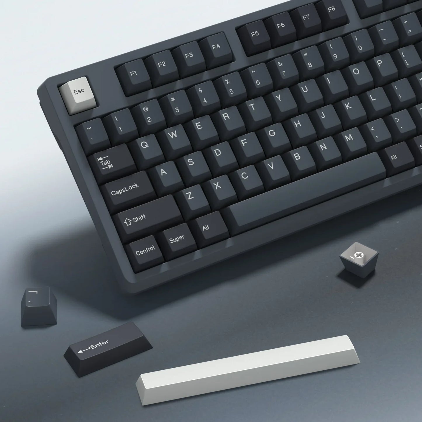 KBDiy 174 Tasten/Set PBT GMK Apollo Tastenkappen, Double-Shot, minimalistisches ISO-Cherry-Profil, für mechanische Gaming-Tastaturen, Tastenkappen für MX