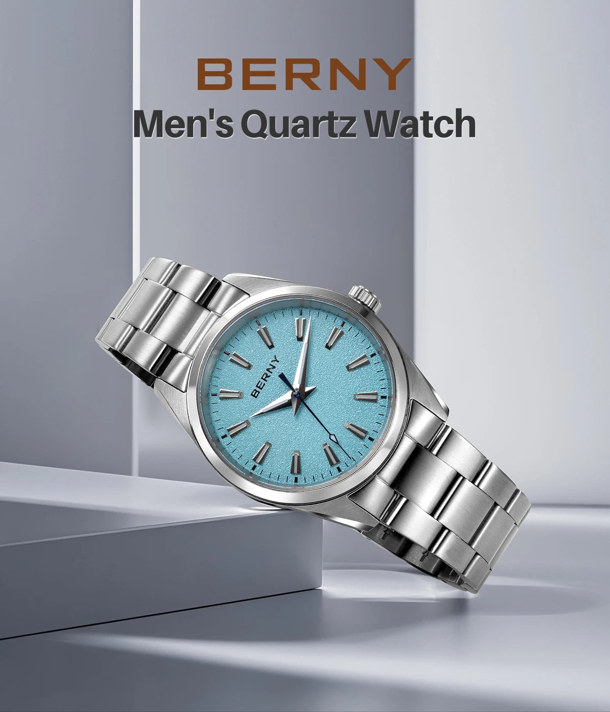 BERNY Men's Watch Luminous AR Sapphire 10ATM Classic  Dress Business Quart Watches for Men Fashion Casual Wristwatch
