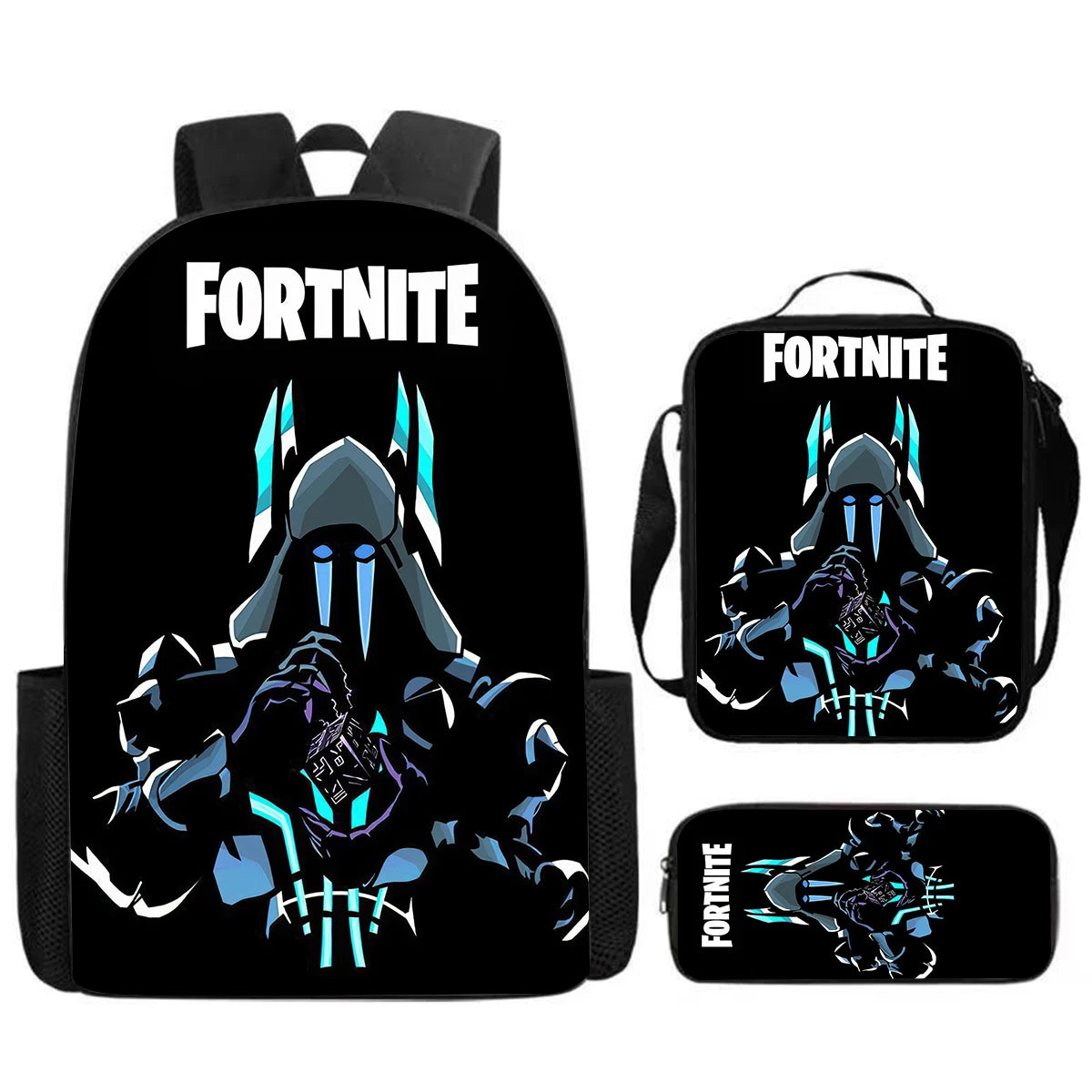 Cute Cartoon 3pcs Set School Backpack with Lunch Bag and Pencil Case, Large Anime Fortnite Kids School Bags for Boys and Girls