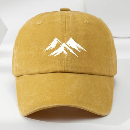 Interesting baseball cap, mountain print, outdoor men's casual sports, breathable duckbill cap, washed retro sun hat