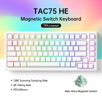 Teclado AKKO TAC75 HE con interruptores magnéticos, teclado gaming 75%, Rapid Trigger 0.005mm, 8K RGB, con cable, teclado personalizado para esports para gamers