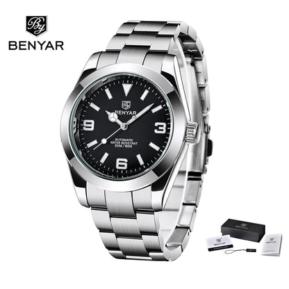 BENYAR 2025 New Men's Automatic Mechanical Watch Business Sports Luxury Men's Watches 50M Waterproof Clock Relogios Masculino